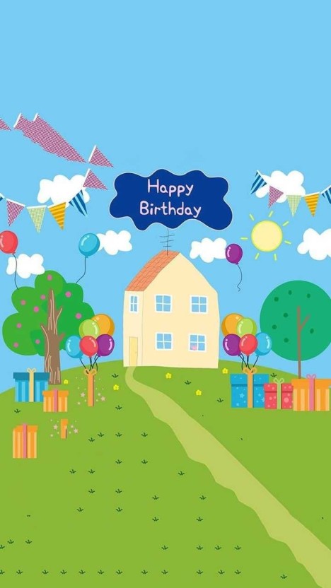 colorful Peppa Pig house wallpaper