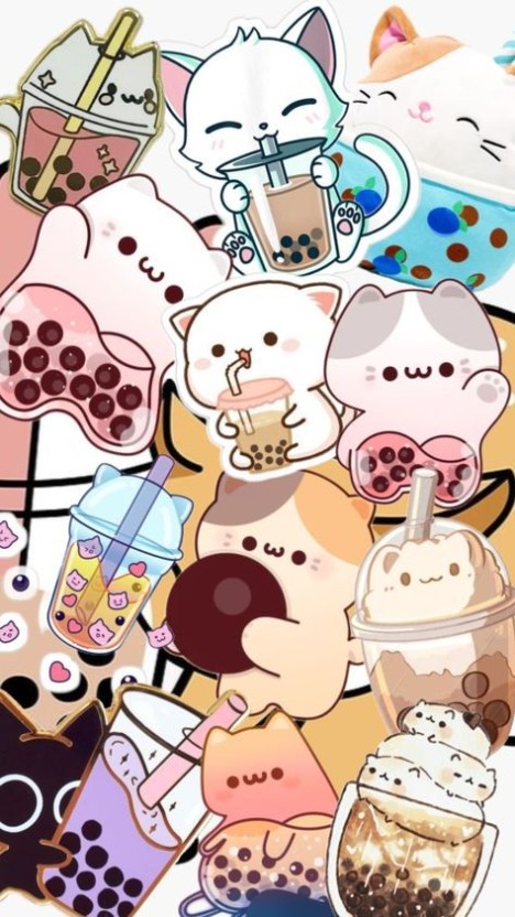 quirky cute boba wallpaper patterns